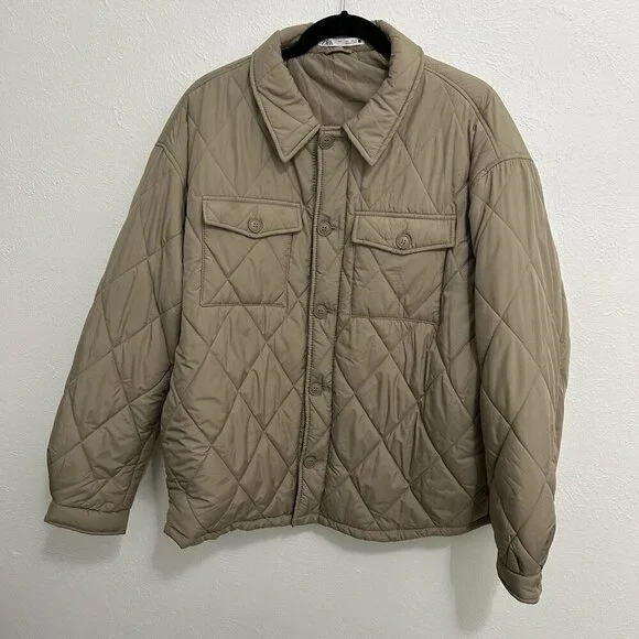 Zara Quilted Puffer Jacket in Taupe - Picture 1 of 10